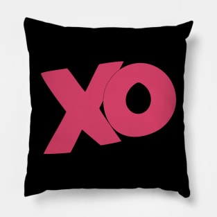 XO hugs and kisses cartoon text art in dark pink Pillow