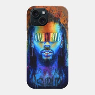 Cyberdude // Man in futuristic glasses by neon light. Stylization as a portrait in oil painted. Graffiti style x spray drip Phone Case