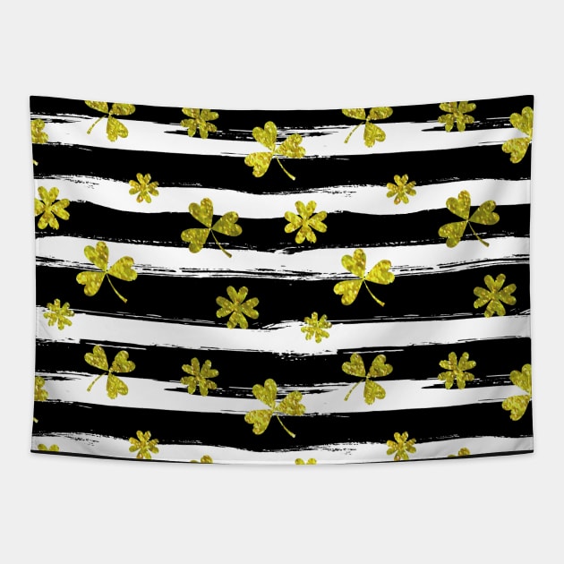 st patricks black white clover Tapestry by gossiprag