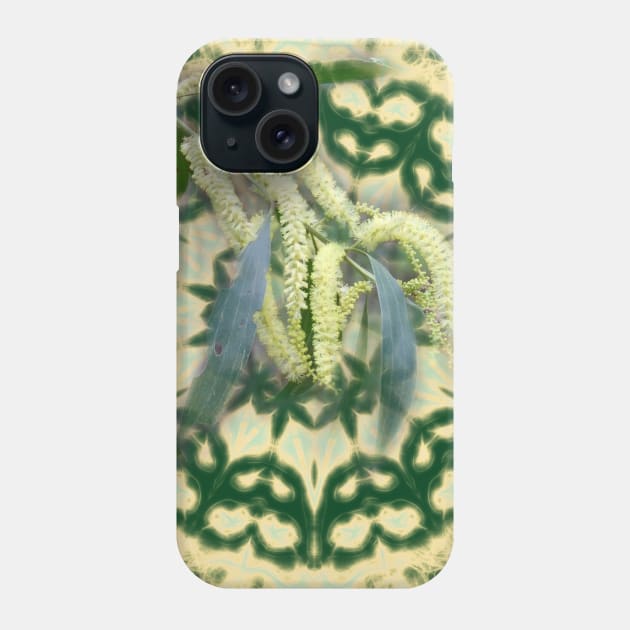 wattle on green and yellow kaleidoscope Phone Case by hereswendy