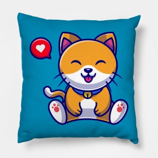 Cute Cat Sitting Cartoon Illustration Pillow