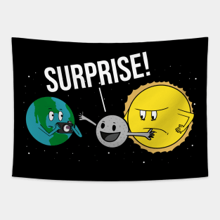 Solar Eclipse 2024 Moon Covering the Sun Funny Cartoon Tapestry