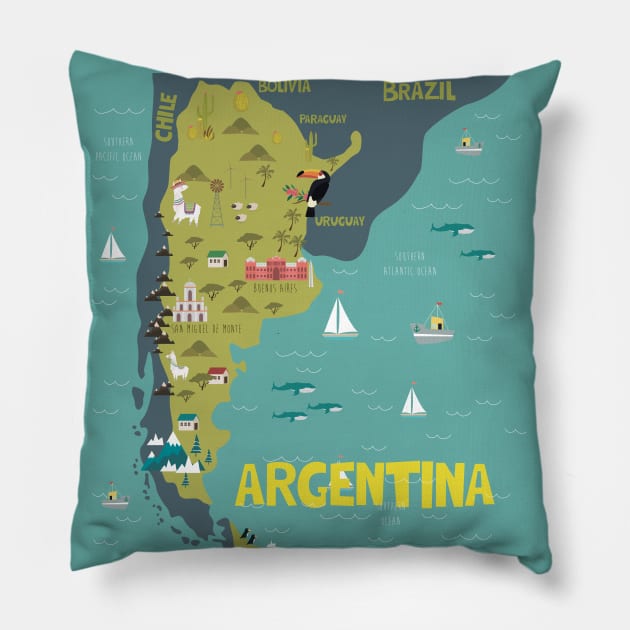 Argentina Illustrated Map Pillow by JunkyDotCom