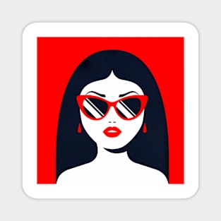 Brunette girl in sunglasses and red lipstick Magnet