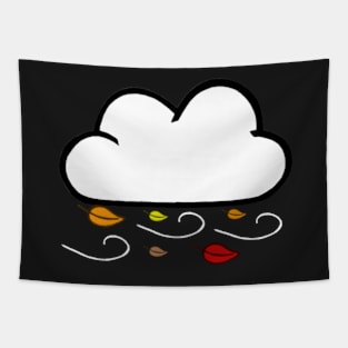 Windy Cloud Pattern With Fall Colored Leaves (Black) Tapestry