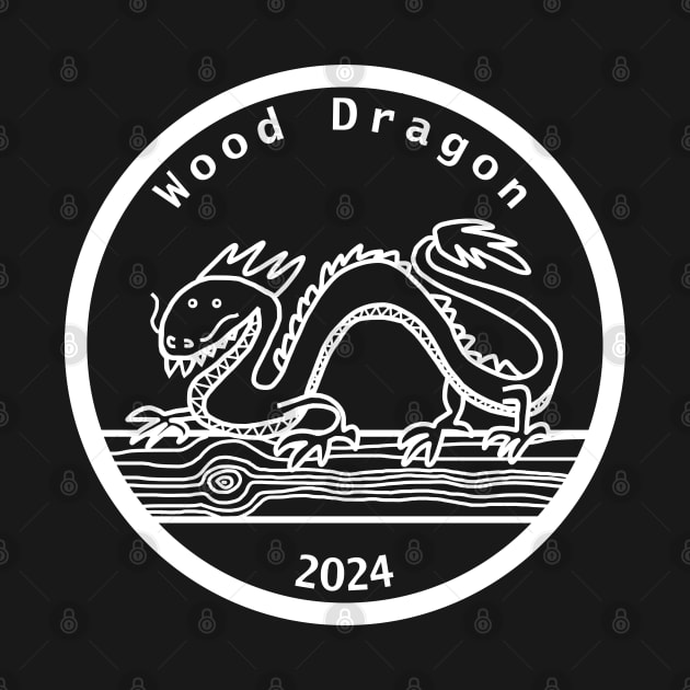 Wood Dragon 2024 Year of the Dragon White Line by ellenhenryart