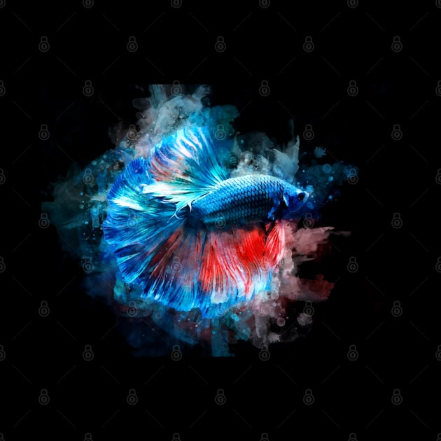 Blue and Red Betta Fish watercolor by SPJE Illustration Photography