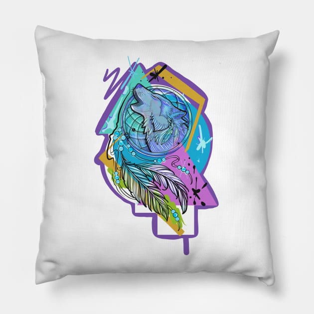 Wolf Dreamcatcher Pillow by Lazrartist