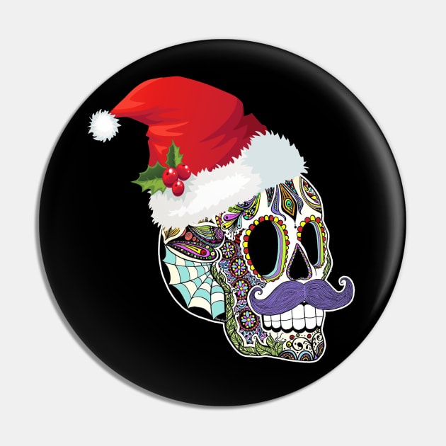 Day Of The Dead Christmas Santa Hat Sugar Skull Party Pin by mazurprop