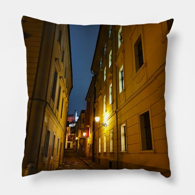 Night streets of Bratislava Pillow by Kate-P-