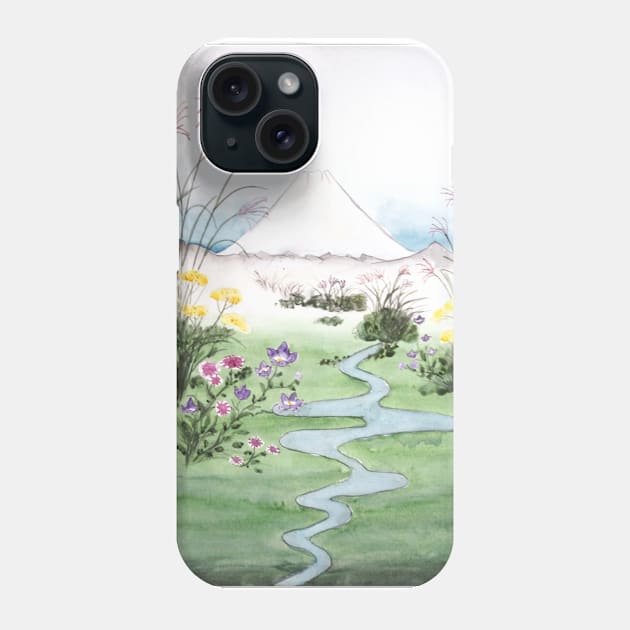 Mount Fuji and wildflowers Japanese woodblock arts Phone Case by colorandcolor