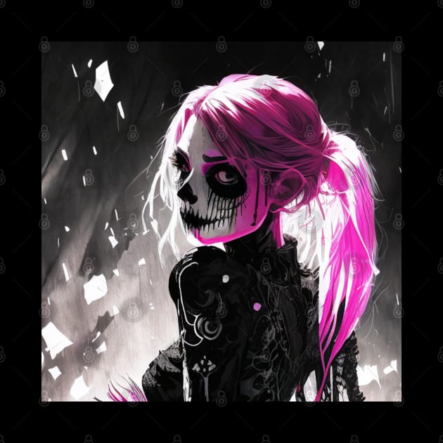 Monochromatic Magic: Discover the Allure of Black and White Anime Girls Gothic Goth Dark Pink Hair by ShyPixels Arts