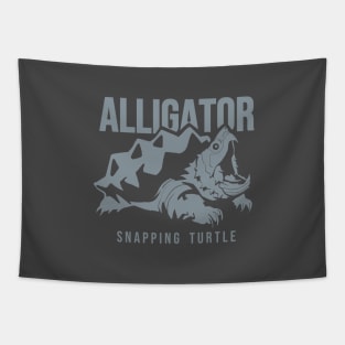 Alligator snapping turtle, reptiles lovers in grey ink Tapestry