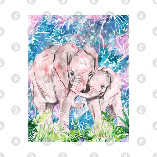 baby elephant with his mama in the forest by Serotonin