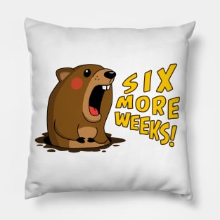 Cute Groundhog Screaming “Six More Weeks!” Holiday Pillow