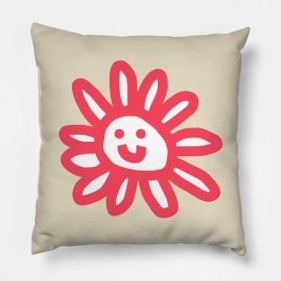 Red Daisy Flower Smiley Face Graphic Pillow