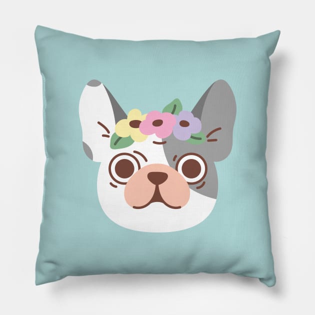 French bulldog and flowers Pillow by Noristudio