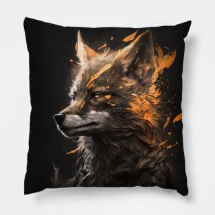 Wolf Portrait Animal Nature Wildlife Dark Painting Wild Spirit Pillow