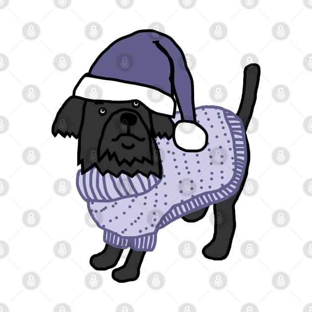 Cute Dog in Christmas Winter Sweater and Blue Hat by ellenhenryart