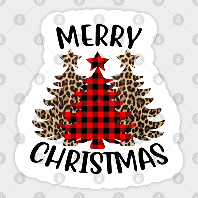 Merry Christmas Tree Leopard Plaid Printed - Merry Christmas - Sticker