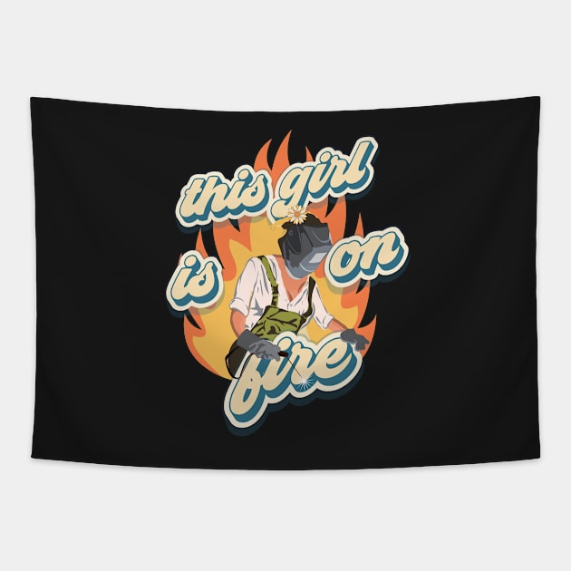 This girl is on fire welder woman groovy gift Tapestry by HomeCoquette