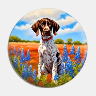 German Shorthaired Pointer Puppy in Texas Wildflower Field Pin