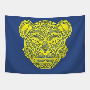 Fierce and Majestic: Tropical Tribal Graphic Bear Panther Head Tribal Tattoo Tapestry