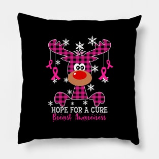 Reindeer Hope For A Cure Breast  Awareness Christmas Pillow