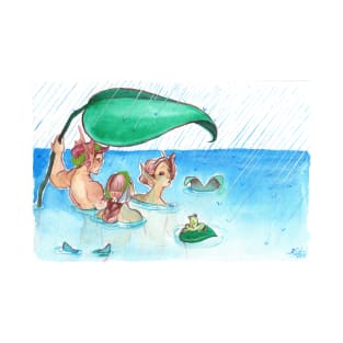 MerMay Rainy Day Merfolk Umbrella and Frog Watercolor T-Shirt