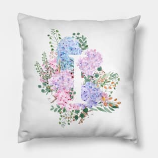 botanical monogram alphabet I hydrangea flowers Pillow