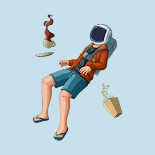 Astronaut with coffee and popcorn T-Shirt