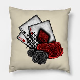 Playing Cards with Red Roses Pillow