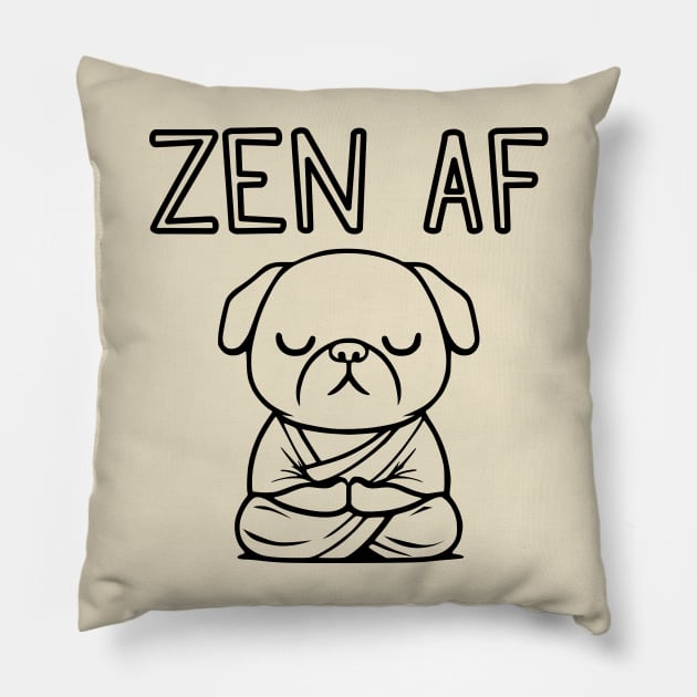 Cute Zen AF Meditating Cartoon Monk Pug Dog (outlines) Pillow by Elvdant