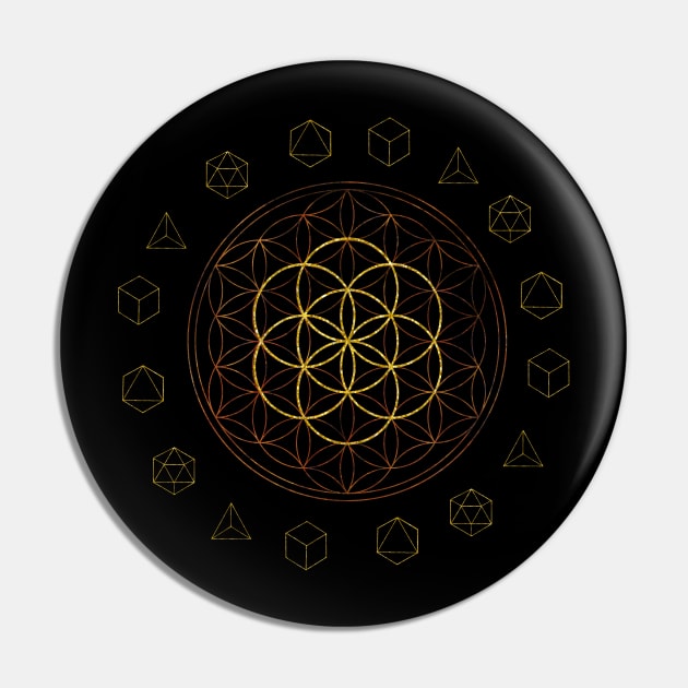 Sacred Geometry Flower of Life Platonic Pin by Bluepress