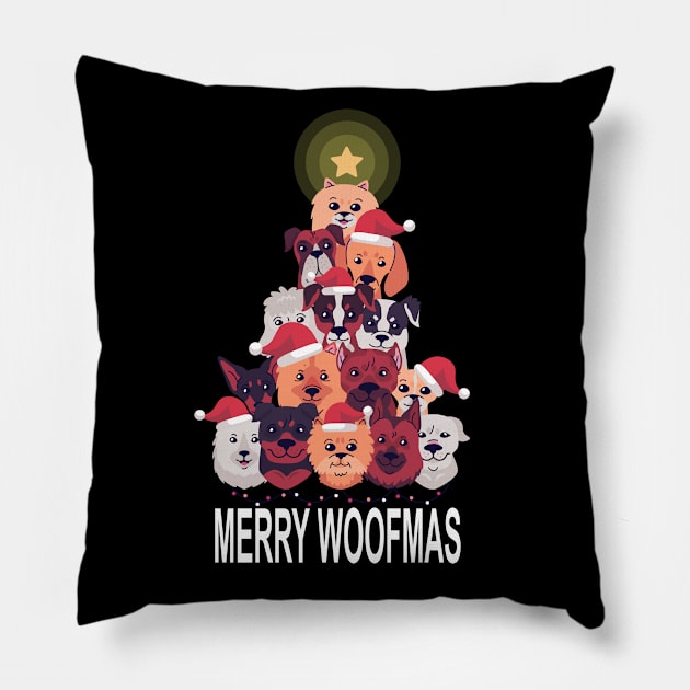 Merry Woofmas Dog Christmas Tree Pillow by KnMproducts