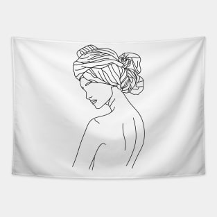 Woman Headwrap Line Art Tapestry