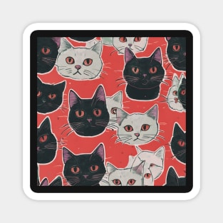 Black And White Cats Pattern Magnet