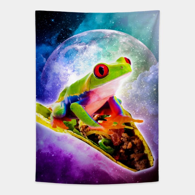 Red Eye Tree Frog Riding Taco In Space Tapestry by Random Galaxy