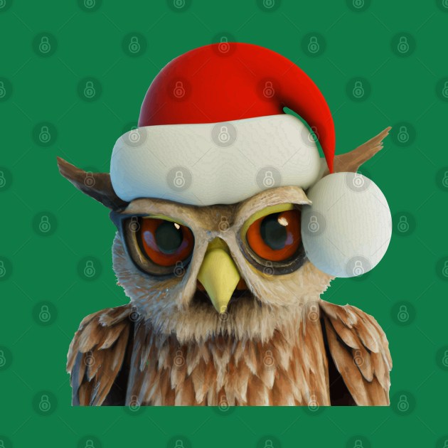 Funny Christmas Owl Wearing Santa Hat by taiche