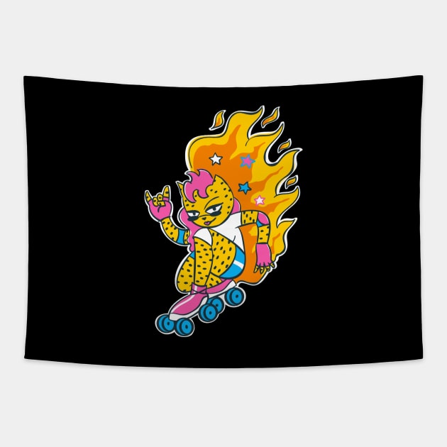 Leopard Cat Girl Skater Tapestry by Marina BH