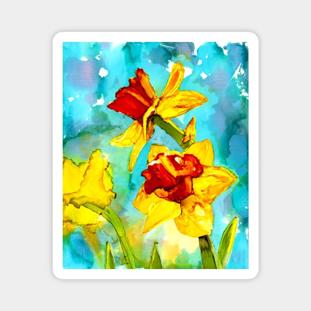 Spring - daffodils in alcohol ink painting Magnet by kittyvdheuvel