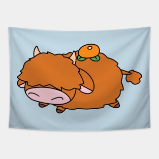 Orange Fruit Highland Cow Tapestry