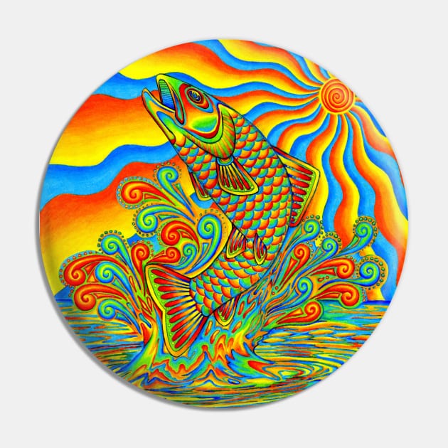 Psychedelic Rainbow Trout Fish Pin by rebeccawangart