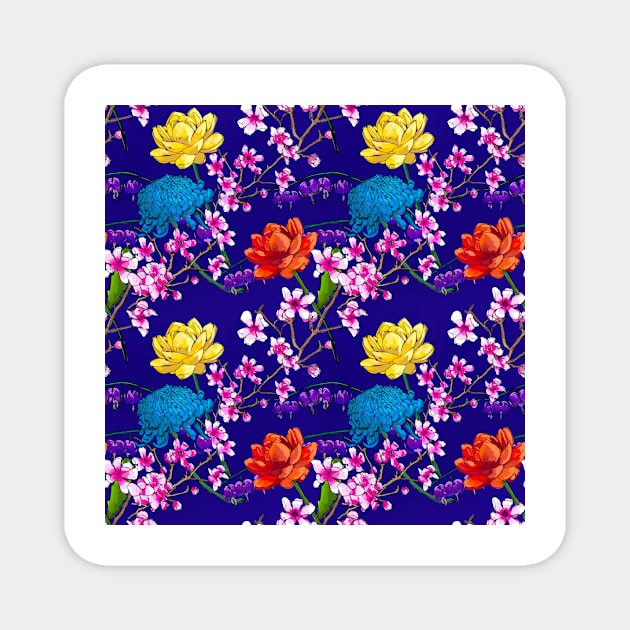 Asian Blue Floral Fusion Magnet by missdebi27