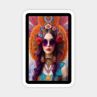 Bohemian psychedelic peace flower power girl art Magnet