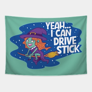 Yeah, I Can Drive Stick // Funny Halloween Witch Cartoon Tapestry