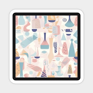 Abstract minimalism pattern featuring stylized objects and geometric shapes in soothing pastel colors Magnet