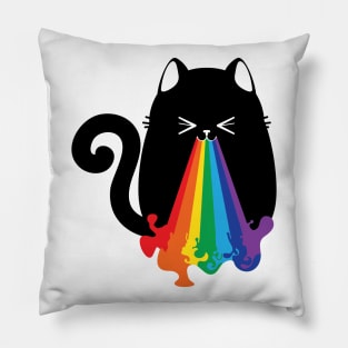 Black cat throwing up rainbow Pillow