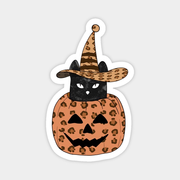 Leopard Pumpkin Black Cat Magnet by Rishirt