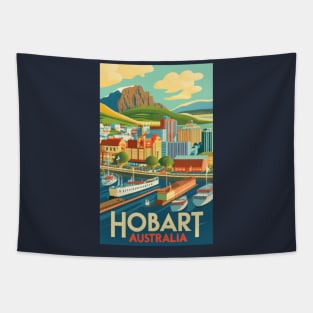 A Vintage Travel Art of Hobart - Australia Tapestry